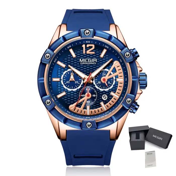 Montre pour homme MEGIR, cadran bleu, bracelet en acier inoxydable, date, montres pour homme d'affai