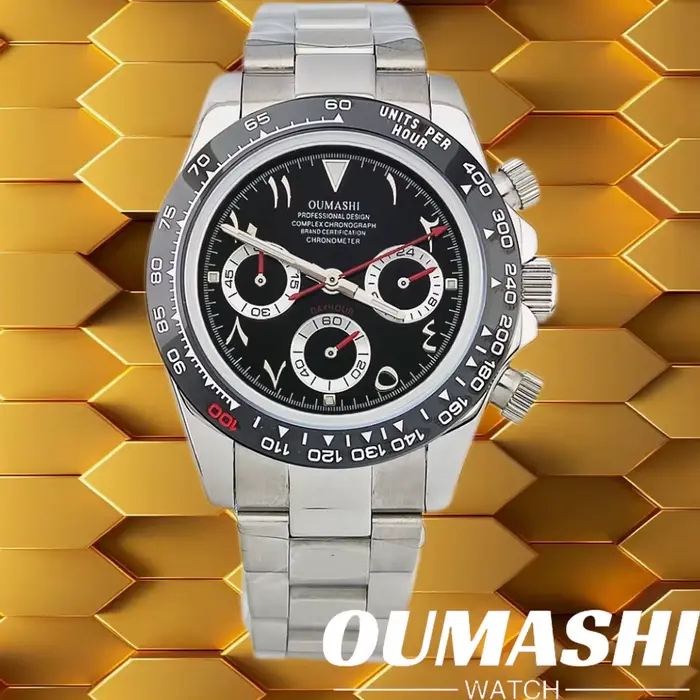 Montre OUMASHI en acier inoxydable avec chronographe résistante à l'eau pour hommes occassions spéciales