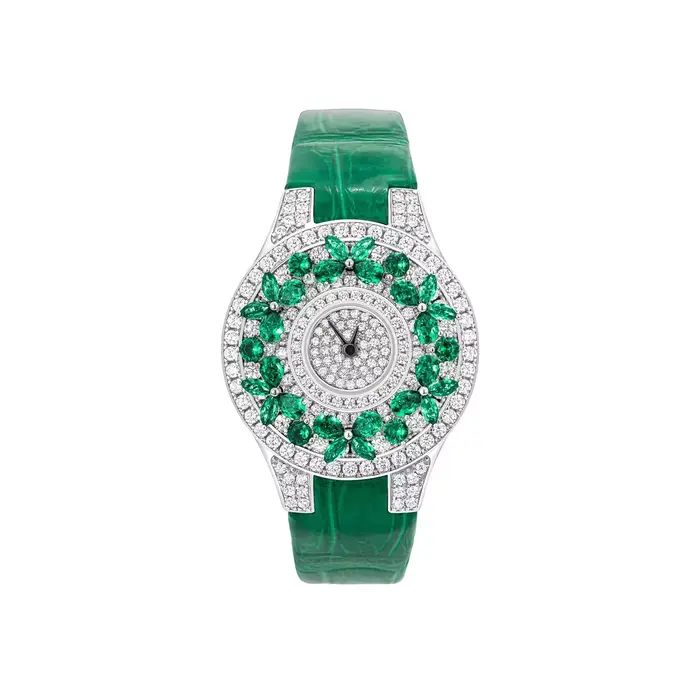 Montre de luxe pour femme, qualité supérieure, diamants et émeraudes, bracelet en cuir, élégante mon