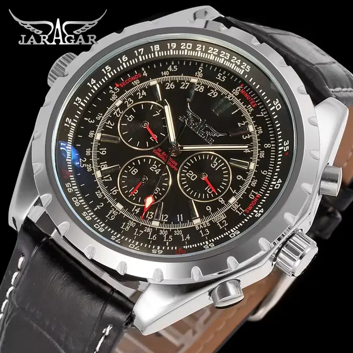 JARAGAR marques de luxe réplique affaires hommes montres multi-fonction mains mouvement automatique