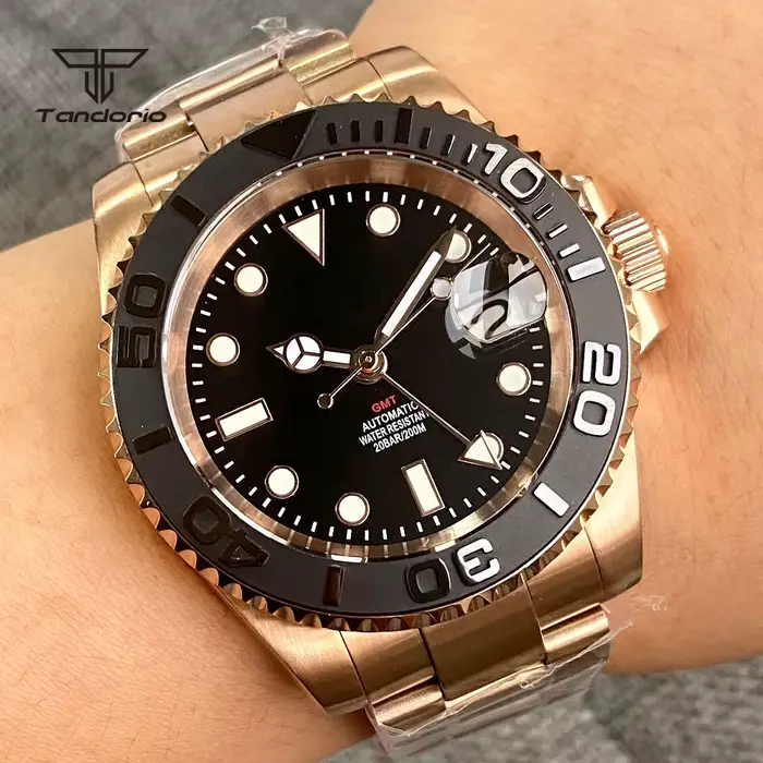 Montre de plongée Tandorio avec mouvement automatique, résistance à l'eau 120m, bracelet en acier inoxydable pour homme, cadran rotatif, occasion spéciale et quotidienne
