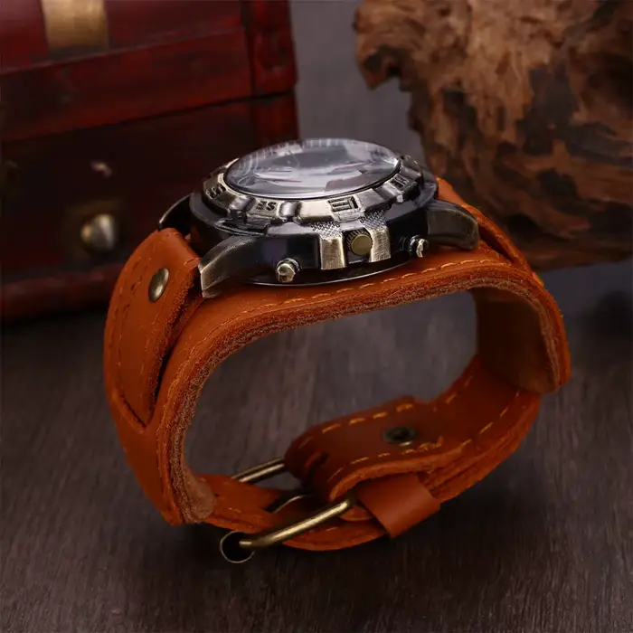 Montre homme vintage ethnique bracelet en cuir grand cadran quartz personnalisée crâne décoratif éducative occasionnels spéciaux