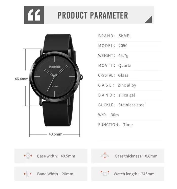 SKMEI 2050 montre à Quartz Simple de luxe pour hommes décontracté étanche sport