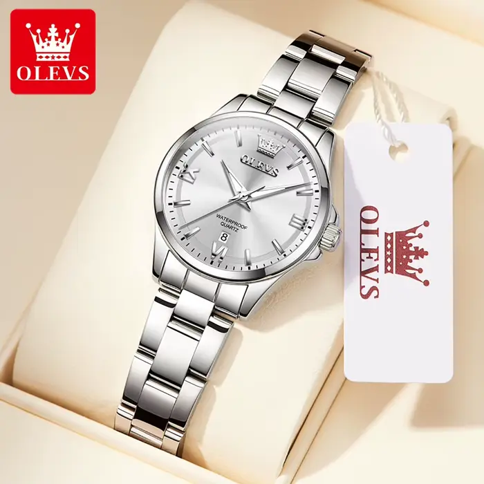 OLEVS 3668 femmes montres élégante montre en acier inoxydable lumineux étanche Date montre-bracelet 