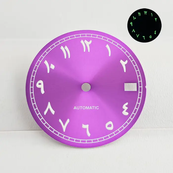 Montre pour hommes, cadran numérique arabe NH35, cadran vert lumineux de 28.5mm pour NH35 NH36, mouvement mécanique automatique, accessoires de montre