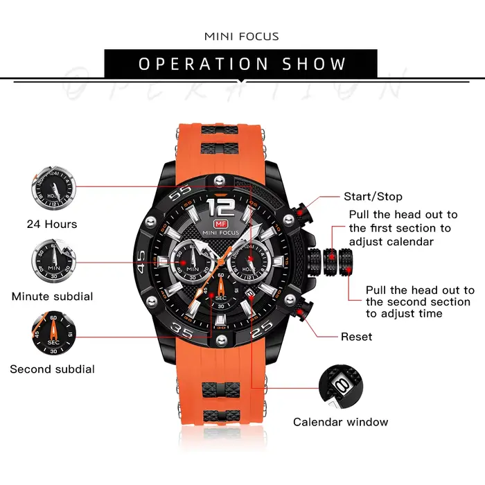 MINI FOCUS chronographe montre marque de luxe analogique Quartz Sport hommes montres