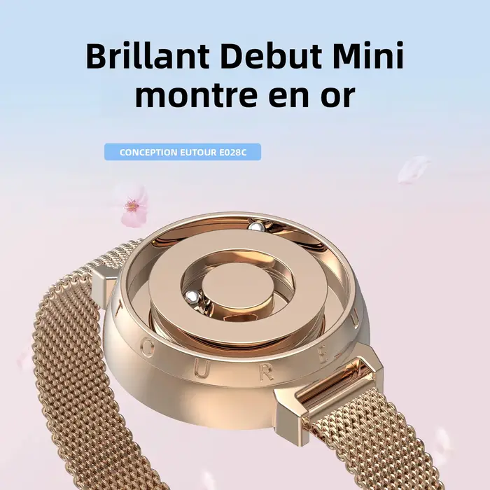 Montre pour femme Eutour en or rose – Montre à quartz magnétique