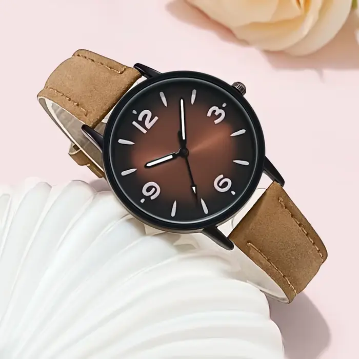 Montre-bracelet à quartz en cuir PU pour femme, horloge décontractée, cadeau