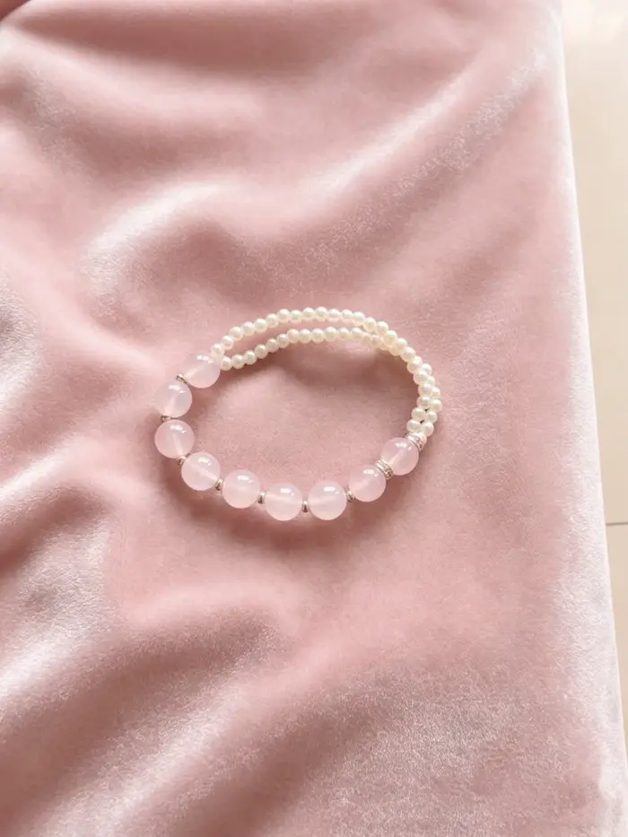 Bracelet en perles de quartz rose naturel pour femmes