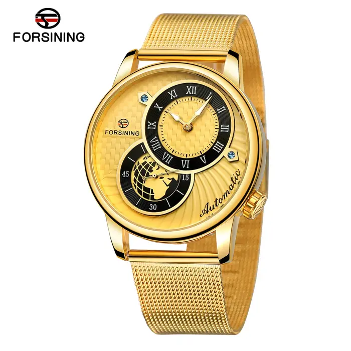 Forsining Top marque 2 yeux hommes squelette automatique montre mécanique mode Style décontracté avec maille en acier unique deuxième entraînement