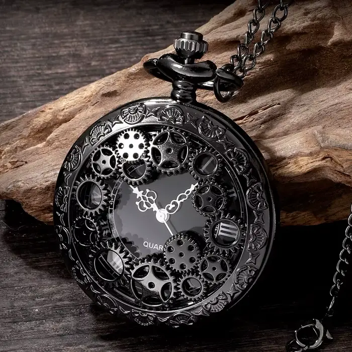 Montre de poche créative en quartz à engrenages ajourés sculptés, montre suspendue rétro à clapet te
