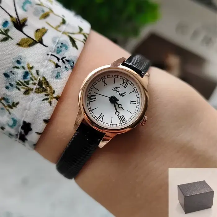 Montre à Quartz rétro pour femmes, horloge ronde Simple, bracelet en cuir fin, étanche, adaptée aux 