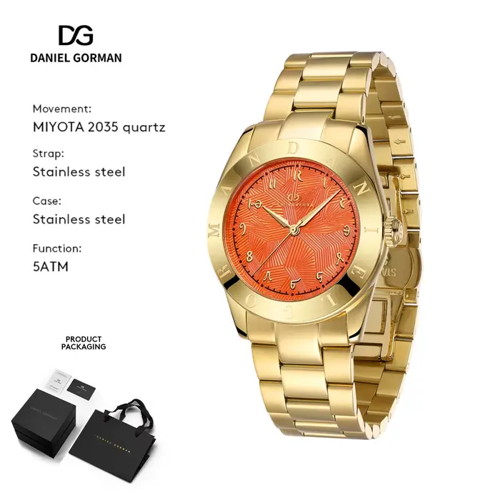 Montre Daniel Gorman Dopamine Series Bracelet Doré Cadran Coloré Luxe Pour Femme Occasions Spéciales