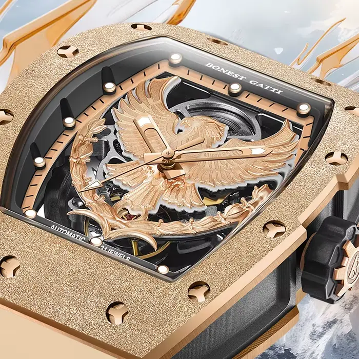 BONEST GATTI 5002 hommes montre automatique Tonneau mécanique montre-bracelet lumineux aigle cadran montres