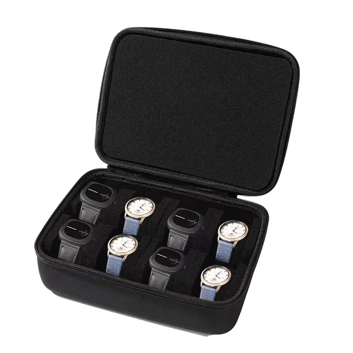 Organisateur de boîte de montre élégant pour hommes et femmes avec support d'affichage et rangement portable pour montres-bracelets et montres intelligentes en matériau mixte divers couleurs