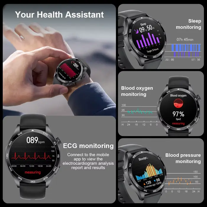 Montre intelligente homme LIGE bracelet santé ECG Bluetooth musique sport fitness caméra à distance