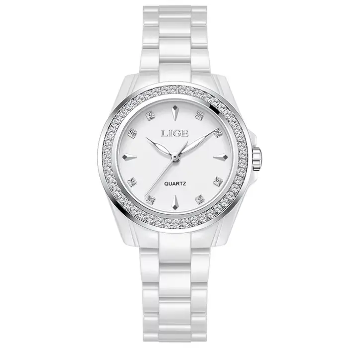 Montres pour femmes LIGE, mode simple, montre en céramique blanche pour femmes, montre-bracelet étan