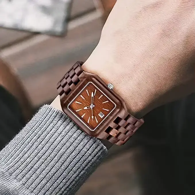 2025 carré créatif Simple bois montre à Quartz hommes haut de gamme mode hommes montres en bois affa