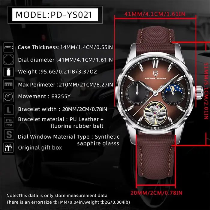 PAGANI DESIGN Tourbillon hommes montre-bracelet haut de gamme 41mm montres mécaniques saphir 100M étanche YS027 cadeau