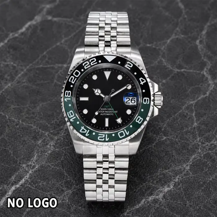 Montre pour homme avec mouvement Peacock GMT de 40 mm, acier inoxydable 316L, verre saphir, rotation