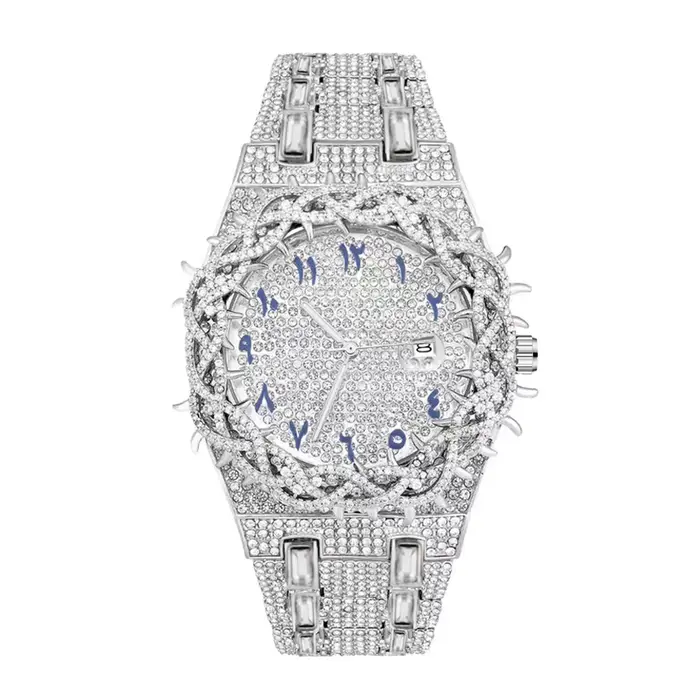 1 montre à quartz pour homme. Nouveau modèle avec bracelet entièrement serti de diamants. Montre pou
