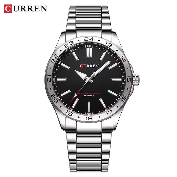 CURREN 8452 hommes montre à Quartz Simple mode loisirs affaires horloge noir argenté bracelet en aci