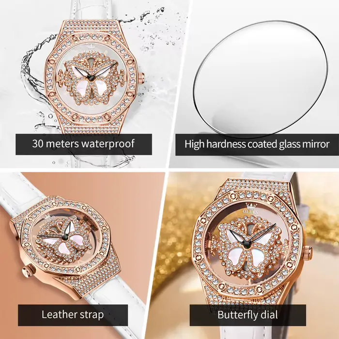 Montre élégante et luxueuse OLEVS 9996 avec design squelette et cadran lumineux pour femmes occasions spéciales