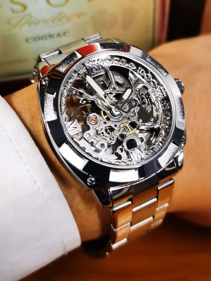 Forsining – montre mécanique squelette carré pour hommes