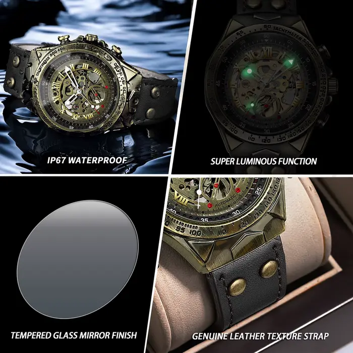 Montre-bracelet mécanique automatique vintage BINBOND pour homme