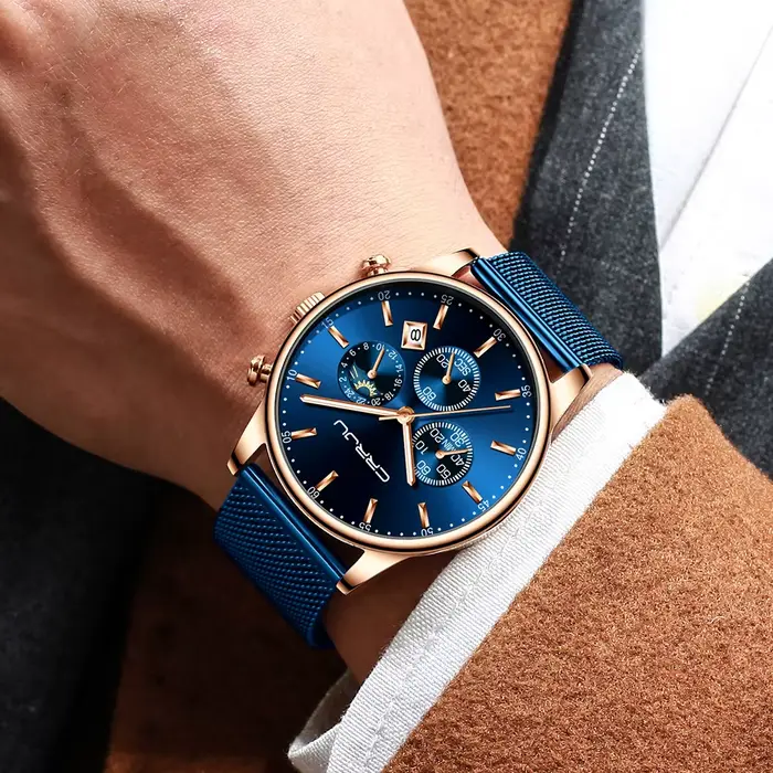 Relogio Masculino CRRJU montre à Quartz de luxe pour hommes cadran bleu montres