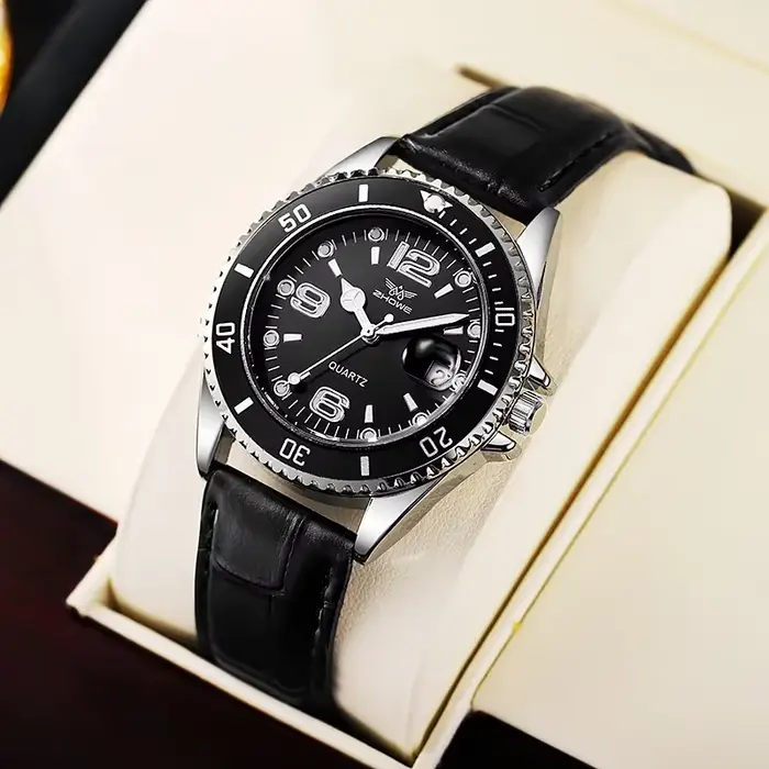 Calendrier de mode hommes montres d'affaires bracelet en cuir montre-bracelet à Quartz pour homme horloge Reloj Hombre (sans boîte)