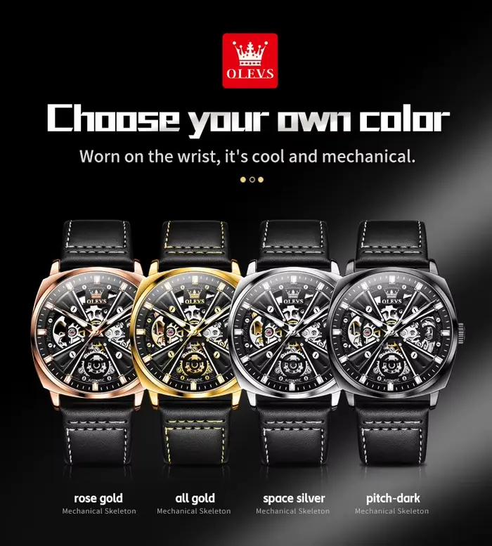 OLEVS 6685 montres pour hommes originales mode boîtier Tonneau creux bracelet en cuir série X marque de luxe montre mécanique automatique pour homme