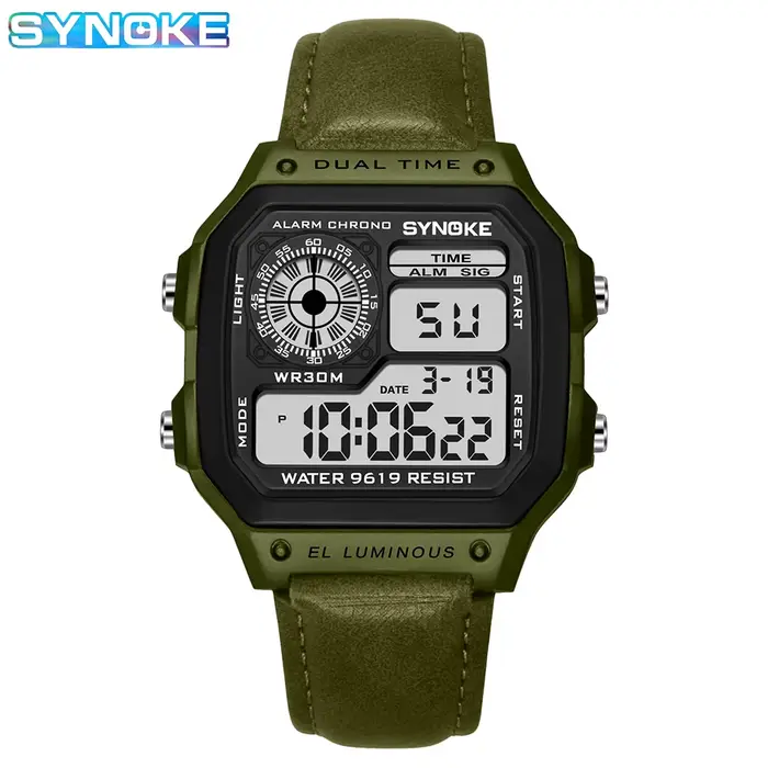 SYNOKE ceinture montre hommes Sports de plein air multifonctionnel étanche LED lumineuse