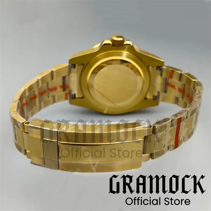Montres Vintage personnalisées pour hommes, or jaune NH34, automatique, mécanique, cadran vert, lunette rotative, saphir, étanche, GMT