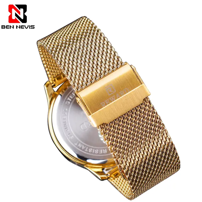 Récompense montres d'affaires mouvement à Quartz mode hommes or montre en acier inoxydable calendrier de luxe