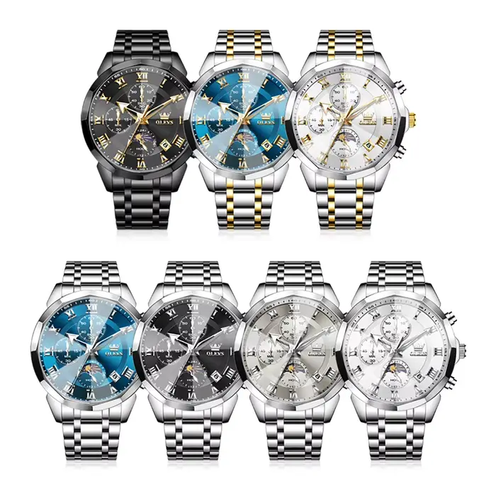 Montre Quartz Multifonctionnelle Chronographe Étanche Phase de Lune Cadeau Original Occasions Spéciales Homme