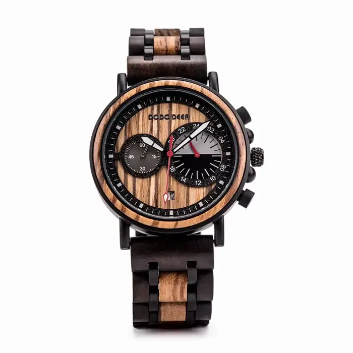 DODO DEER hommes montres en bois haut de gamme de luxe militaire en acier inoxydable chronographe mo