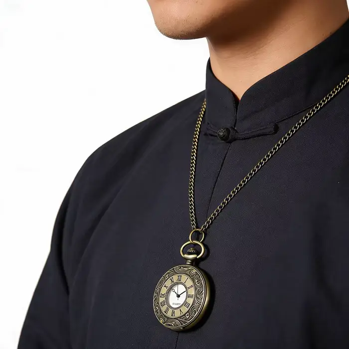 Montre à gousset vintage cadran gravé style rétro montre-collier unisexe cadeau tendance homme femme occasions spéciales historiques