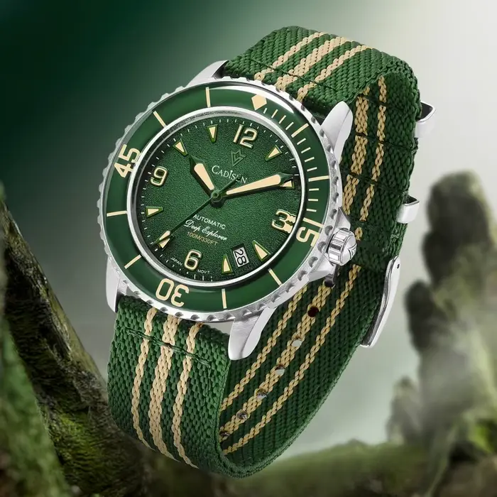 CADISEN Deep Explorer 2026 vert automatique montre mécanique homme toile bracelet montre-bracelet 8215 luxe lumineux étanche montres