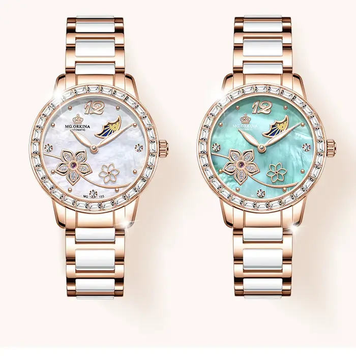 Montre-bracelet mécanique en diamant pour femme