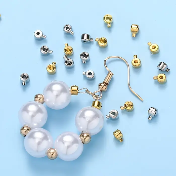 20 pièces de fermoirs de positionnement en cuivre 3x4mm avec capuchons de perles - Connecteurs pour colliers et
