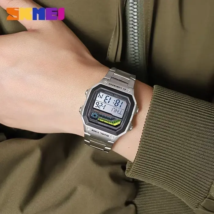 SKMEI 2307 compte à rebours de luxe affichage LED en acier inoxydable montres pour hommes étanche sport montre numérique