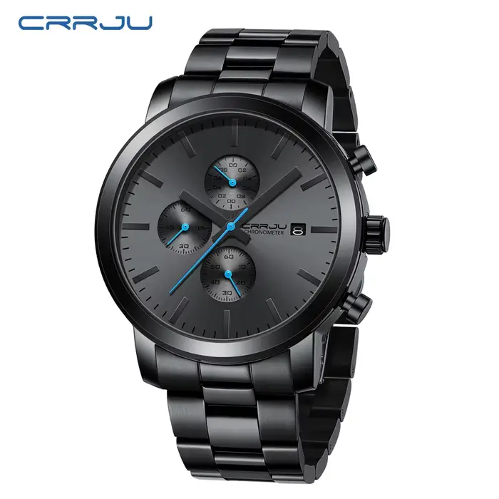 CRRJU montre hommes en acier inoxydable chronographe montres pour hommes de luxe étanche Date analog