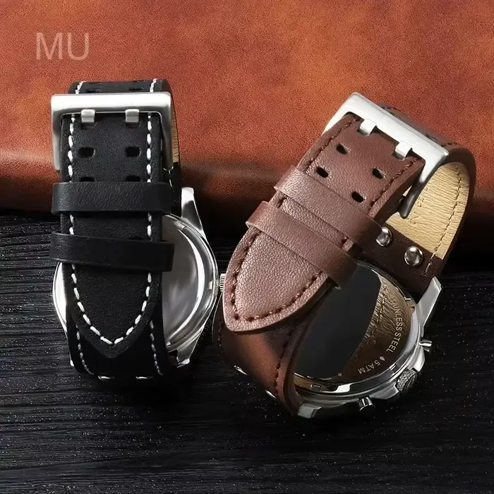 Bracelets de montre imperméables en cuir de vachette véritable pour Hamilton H 760250 Bracelet respirant léger Khaki