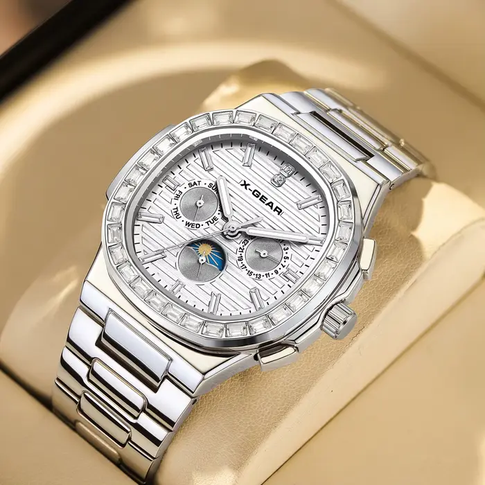 Montre-bracelet automatique Fashion Square X-GEAR avec mouvement automatique et bracelet en acier inoxydable pour homme occasions spéciales et tous les jours