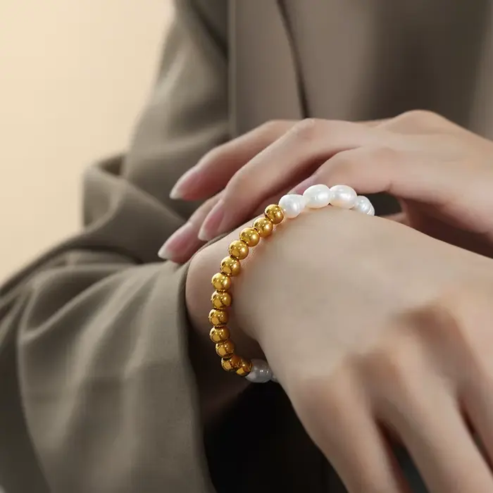 Bracelets en perles d'eau douce pour femmes, bracelets en perles faites à la main, perles en acier i