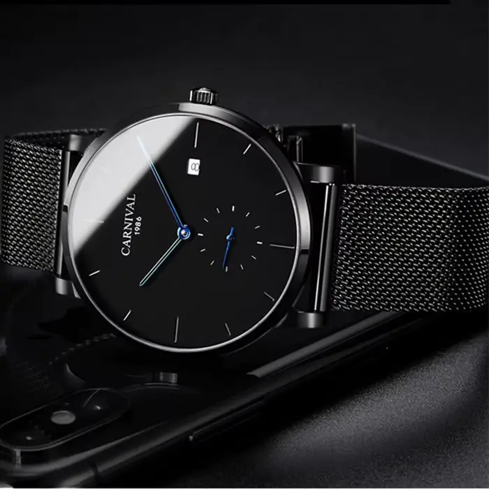 Carnaval marque montres de luxe pour hommes mode étanche en acier inoxydable calendrier automatique mécanique
