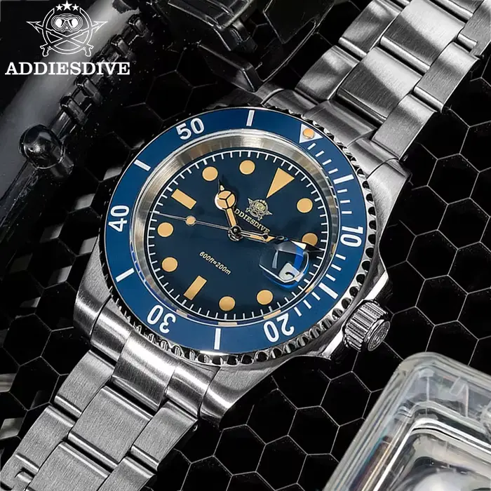 ADDIESDIVE 41mm AD2054 montre pour hommes plongée mouvement à Quartz japonais 200m étanche 316L acier inoxydable lunette en céramique lumineuse