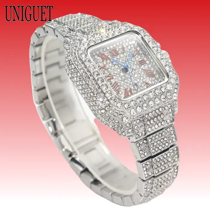 Montre carrée UNIGUET entièrement sertie de diamants pour femme
