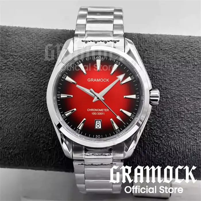 Montre mécanique automatique GRAMOCK avec cadran dégradé lumineux et bracelet en acier pour homme occasions spéciales et plongée